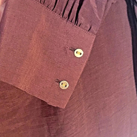 Loft Women's Size M Long Sleeve Button Cuff Blouse Maroon Square Collar Soft - Picture 4 of 9